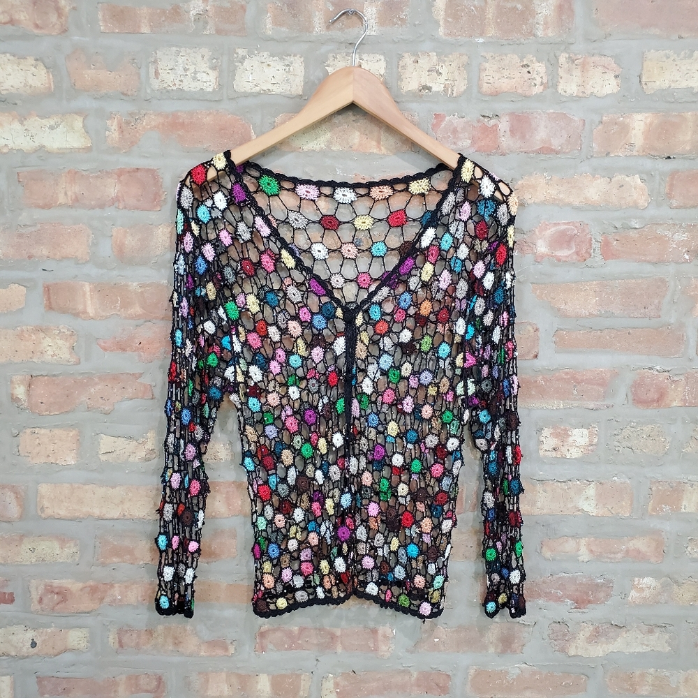 🆓️BOGO🆓 Vintage Multicolored Beaded Net Cardigan